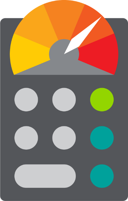 Icon featuring a calculator showing a risk scale from low to high